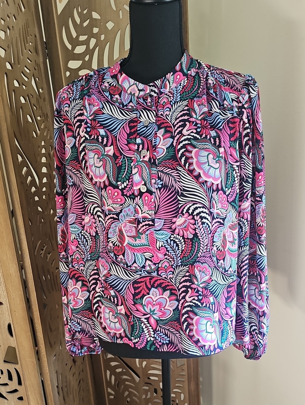 LOFT Pink Floral Paisley Button-Front Blouse